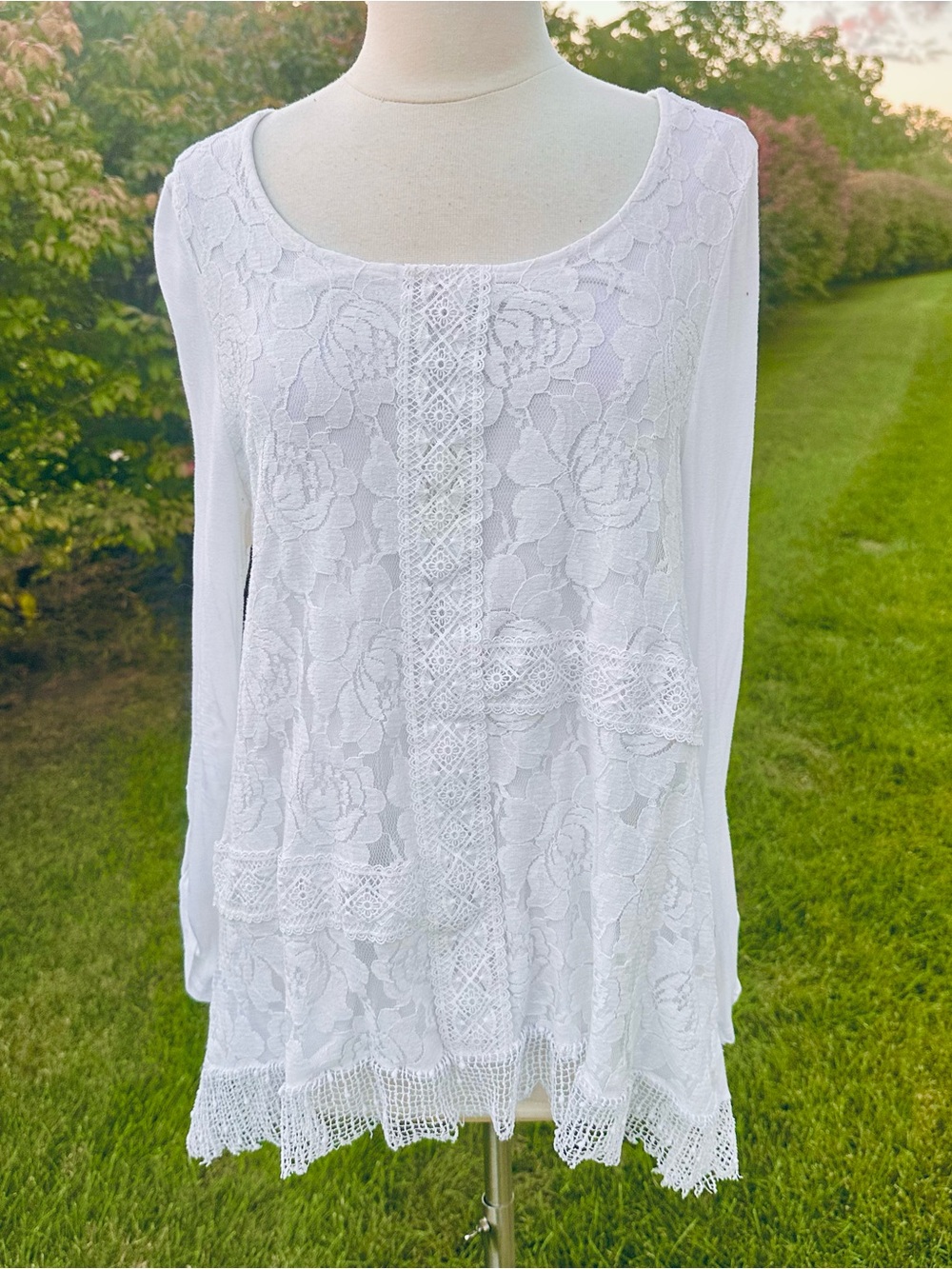 Cupio Bohemian White Lace Tunic Top